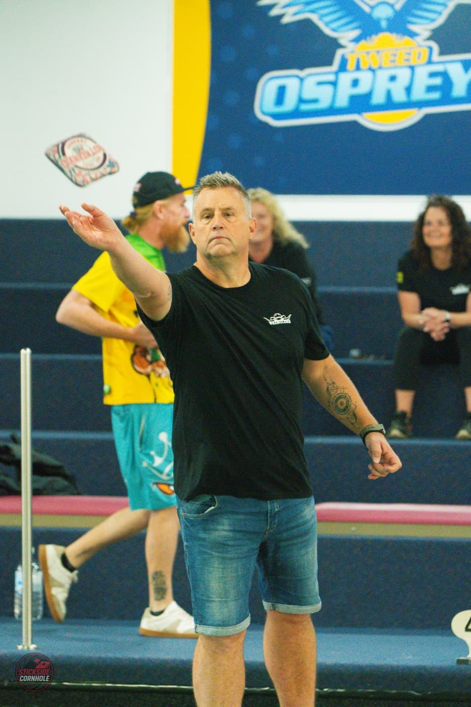 Cornhole bag on the board at the Aussie Open