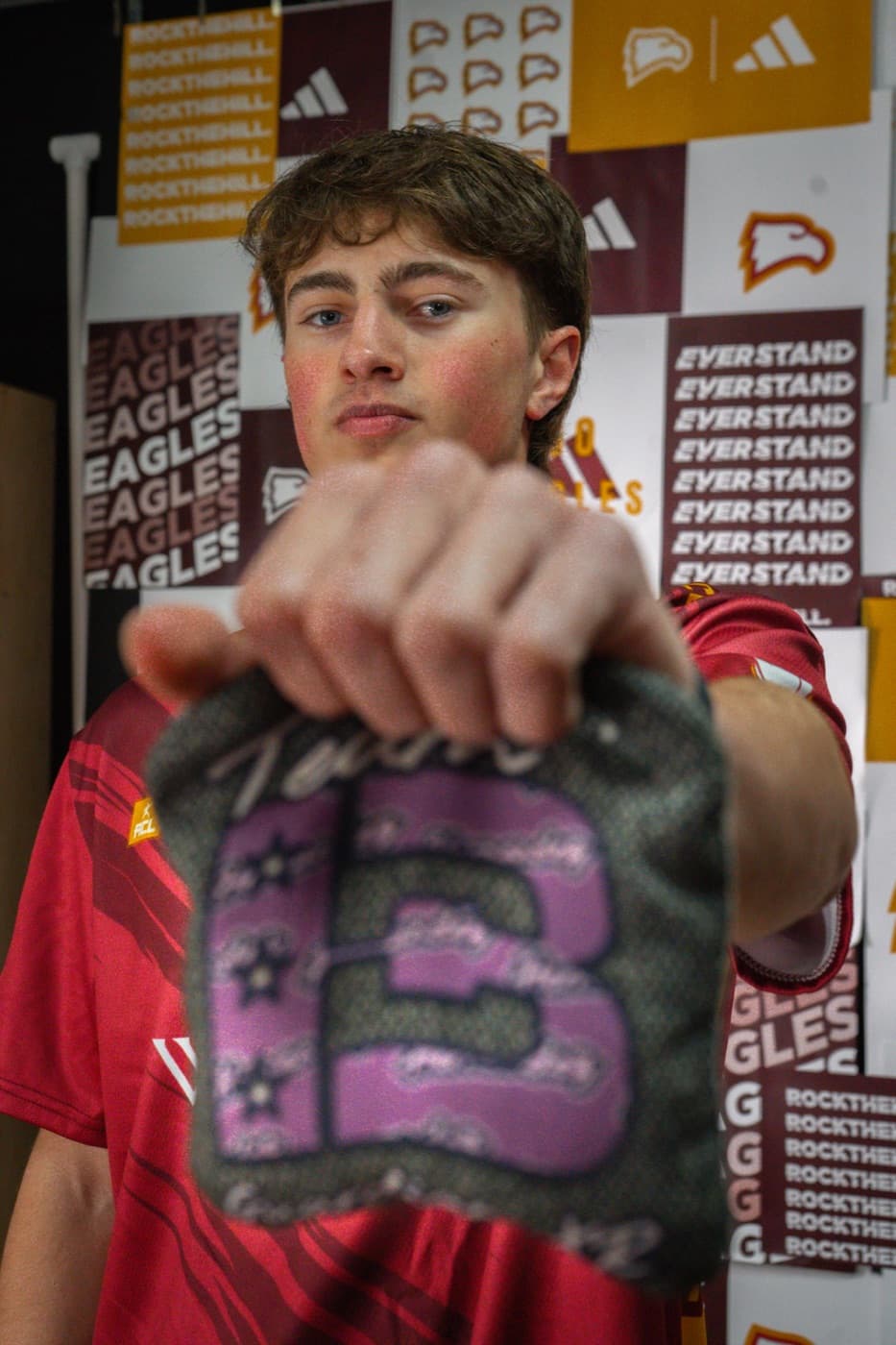 Winthrop cornhole player with bags