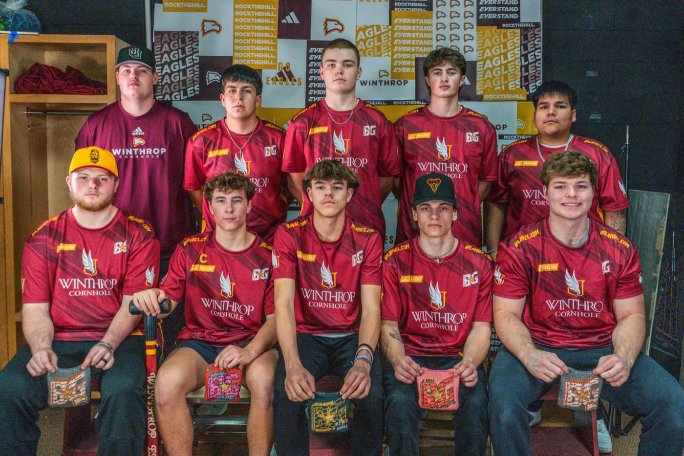The Winthrop cornhole team on media day