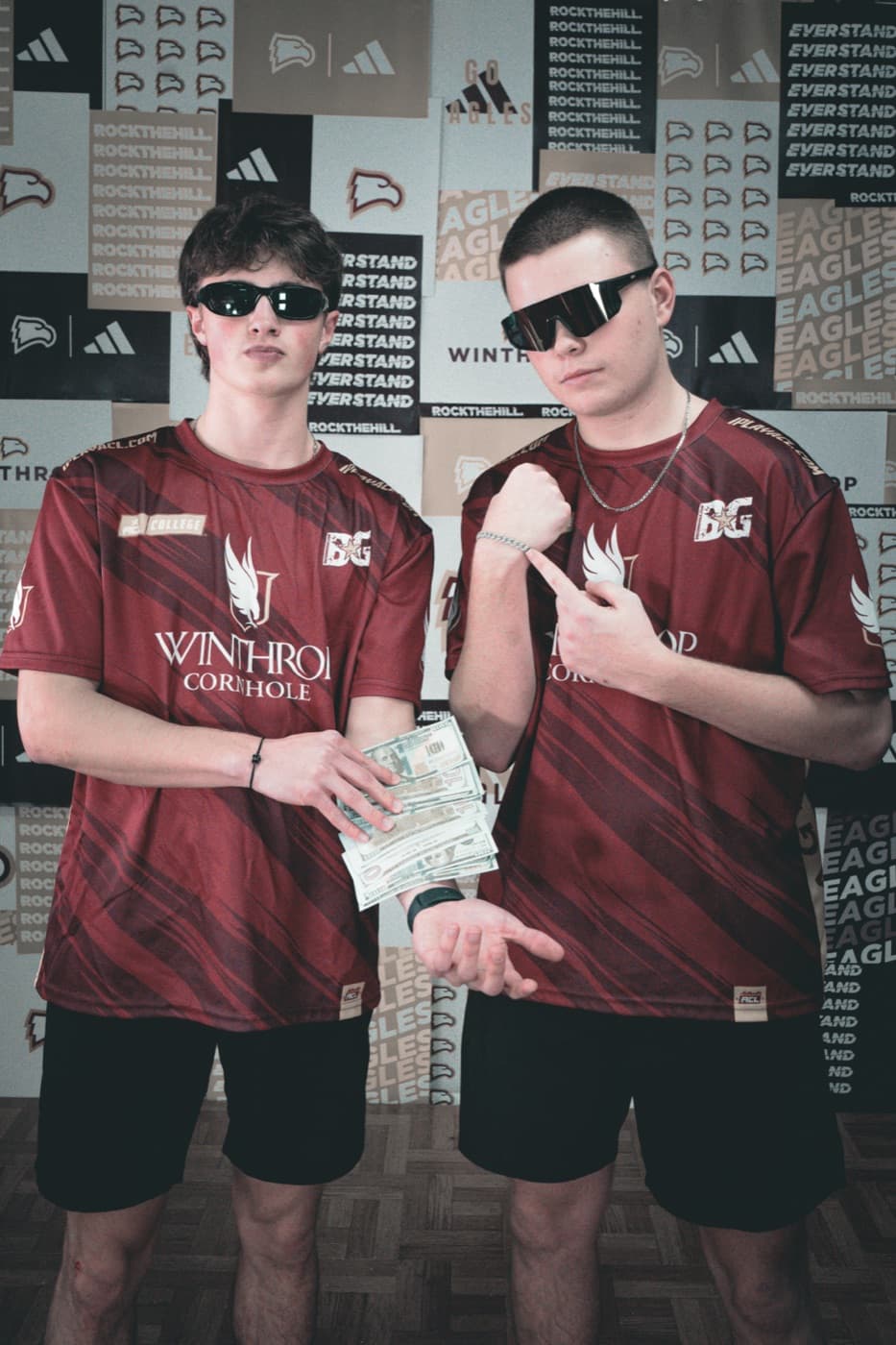 Winthrop cornhole player on media day