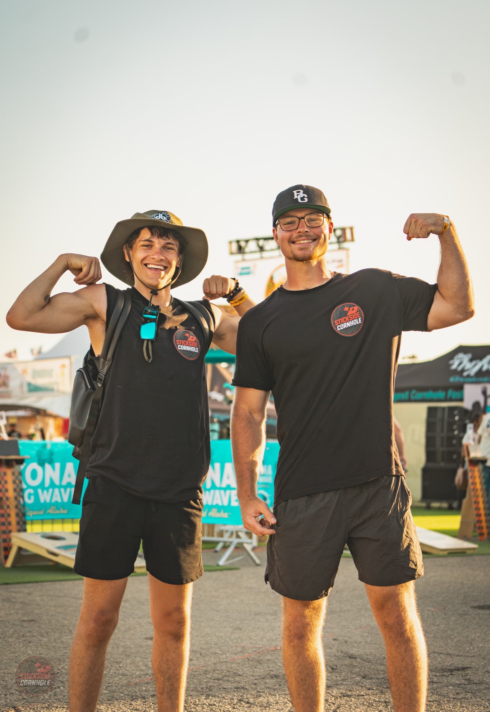 Two of the Stickside crew repping the gear at the Throwdown festival